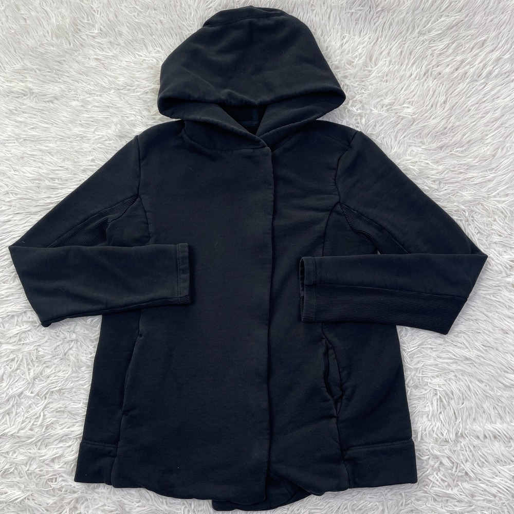 James Perse Sweater‎ Womens Large Black Asymmetrical Hoodie Full Zip Terry Sz 3